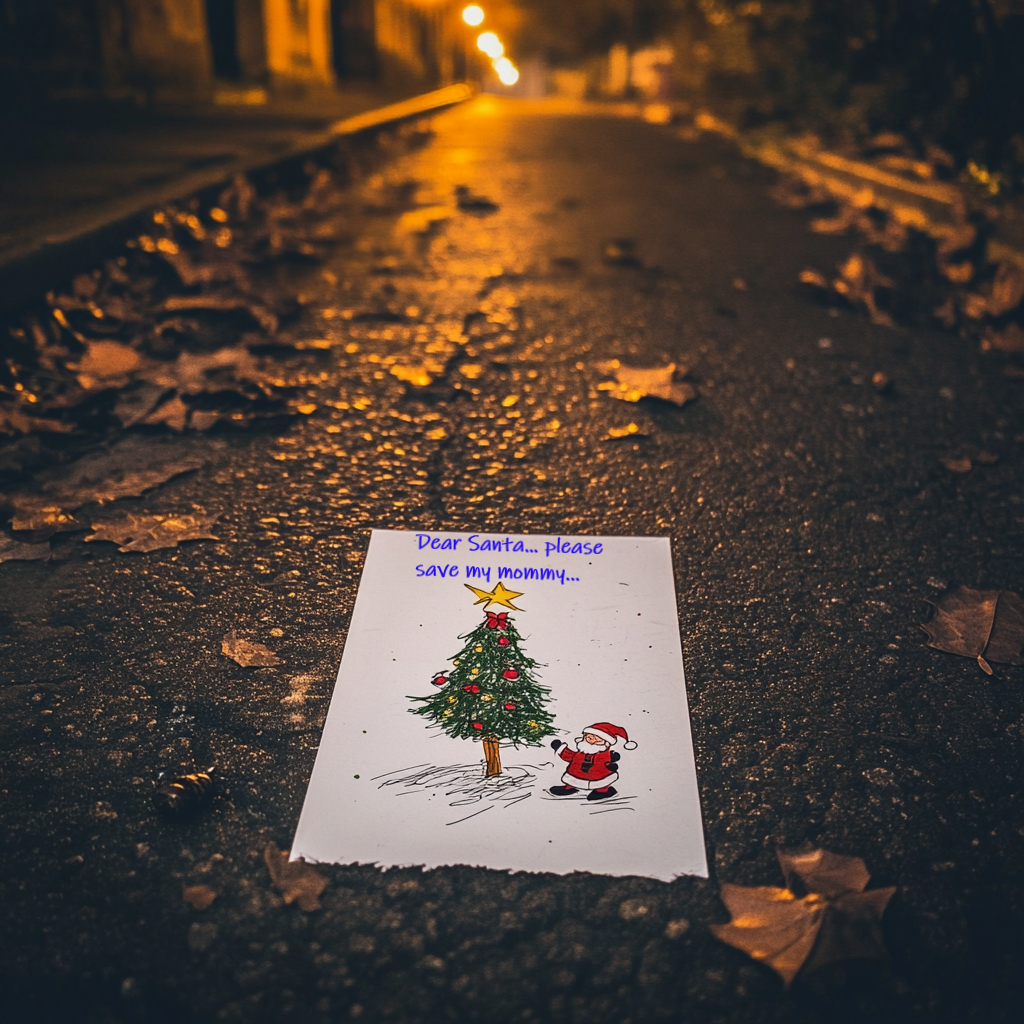 Ein Brief an den Weihnachtsmann, der auf der Straße liegt | Quelle: Midjourney