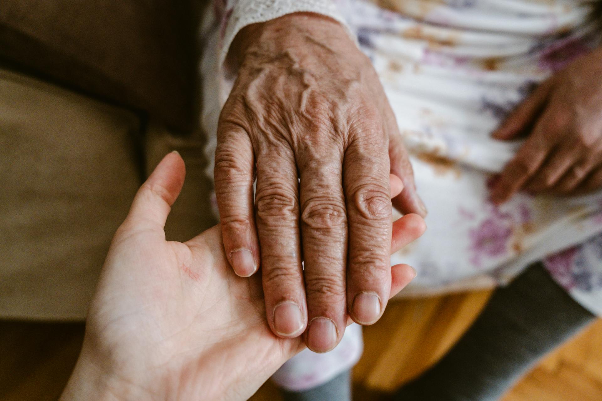 Nahaufnahme eines jungen Menschen, der die Hand einer älteren Person hält | Quelle: Pexels