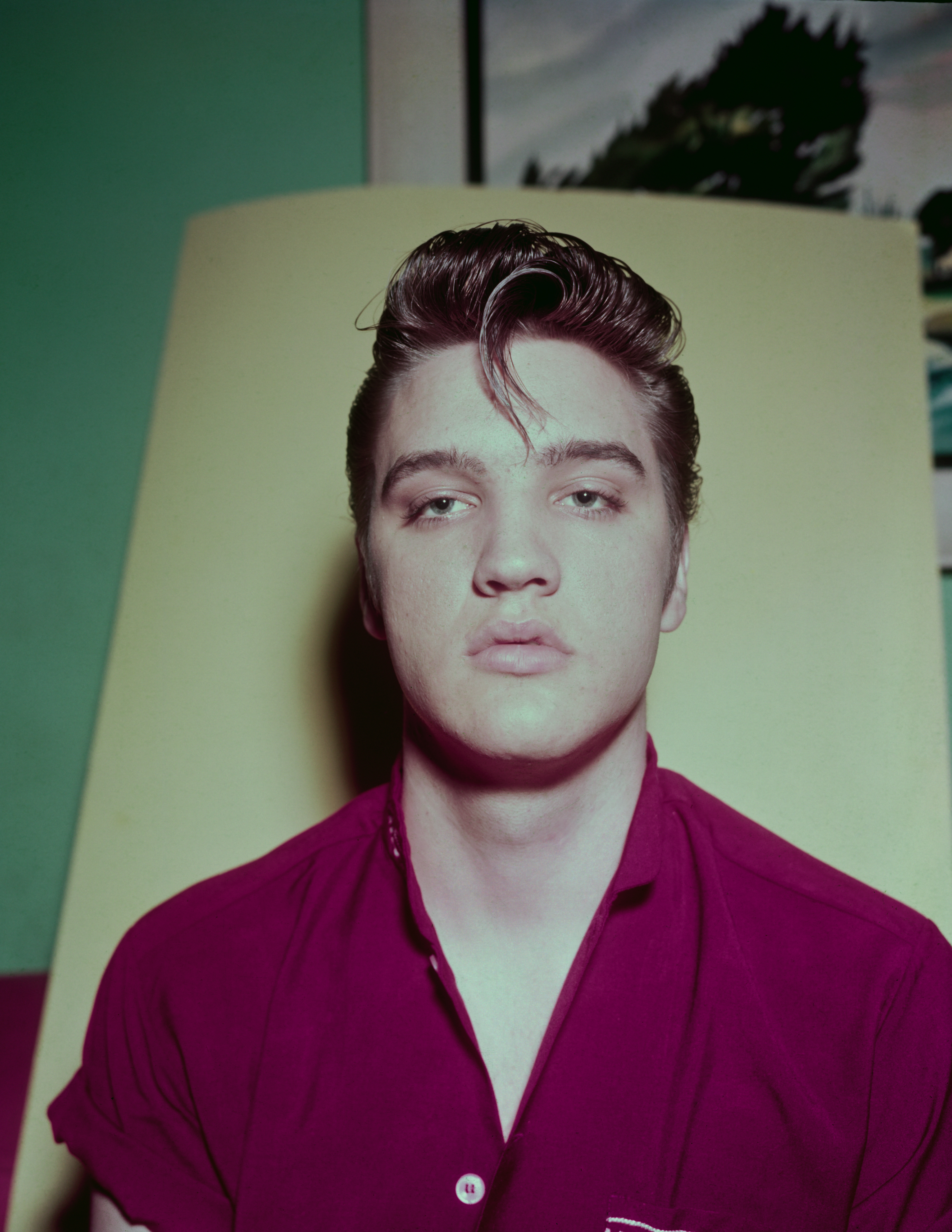 Der amerikanische Sänger und Schauspieler Elvis Presley, um 1957. | Quelle: Getty Images