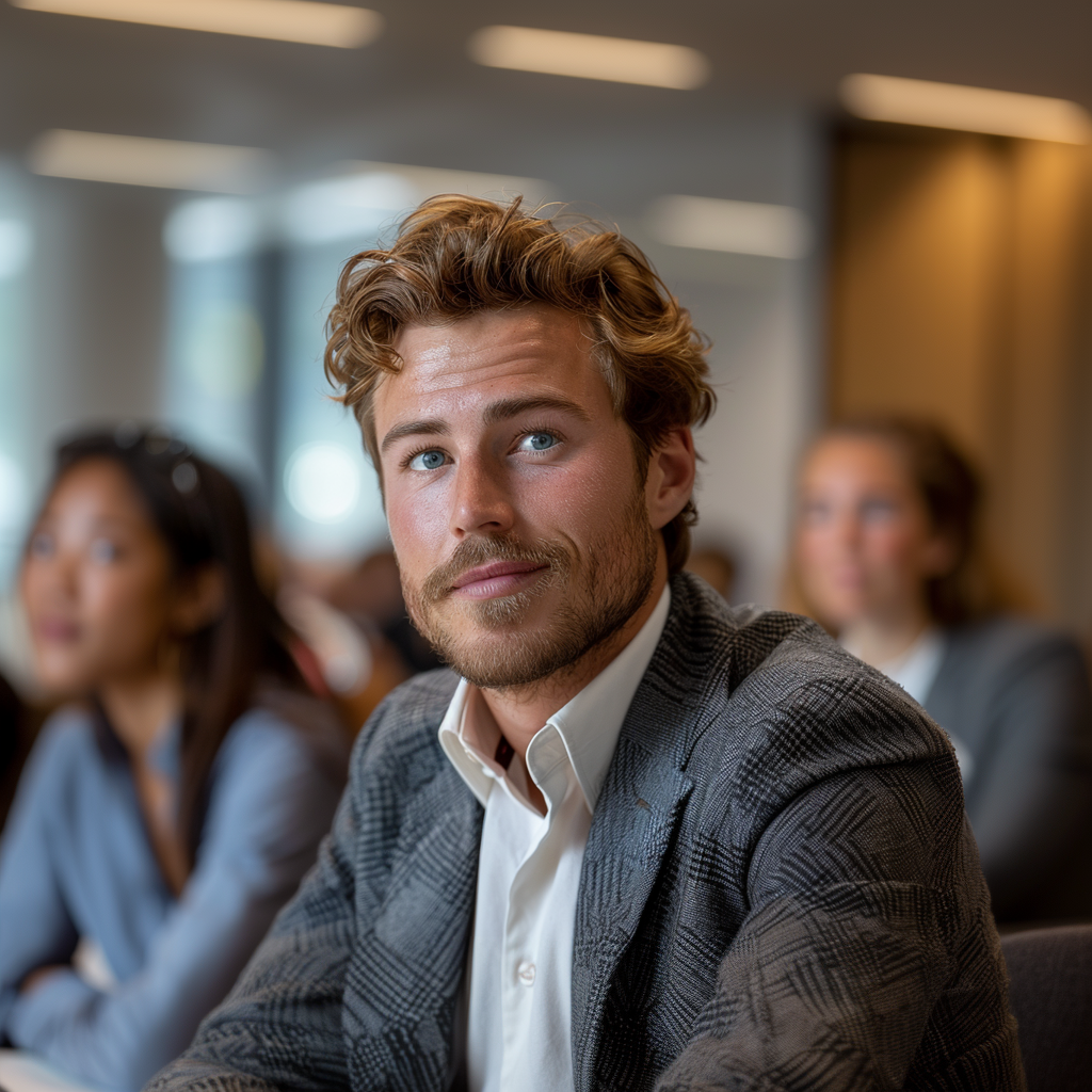 Mark während einer Präsentation seines Produkts | Quelle: Midjourney