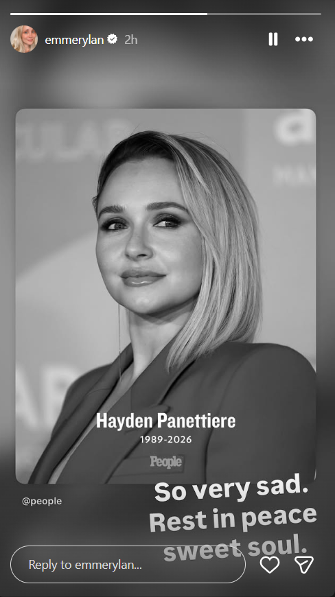 Emme Rylan hat ein Schwarz-Weiß-Porträt geteilt, das Hayden Panettieres Leben von 1989 bis 2026 nachzeichnet. Die Schauspielerin drückte ihre Trauer aus und würdigte Hayden nach ihrem Tod. | Quelle: Instagram/emmerylan