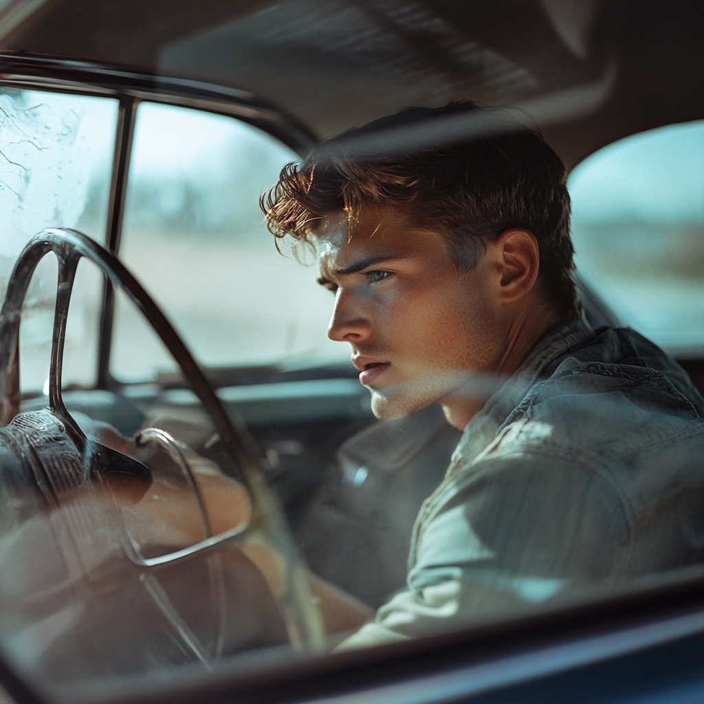 Ein junger Mann in einem Auto | Quelle: Midjourney