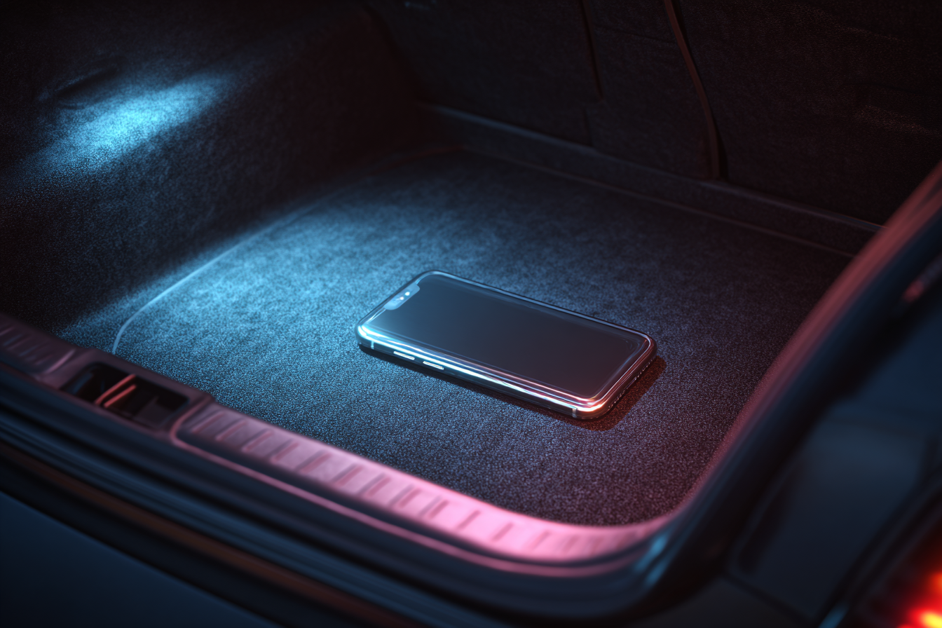 Ein Telefon im Kofferraum eines Autos | Quelle: Midjourney
