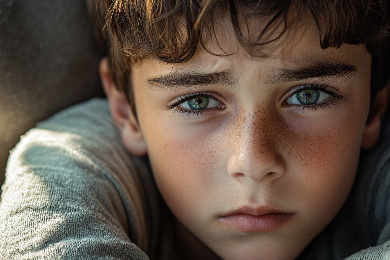 Ein trauriger Teenager-Junge mit flehendem Blick | Quelle: Midjourney