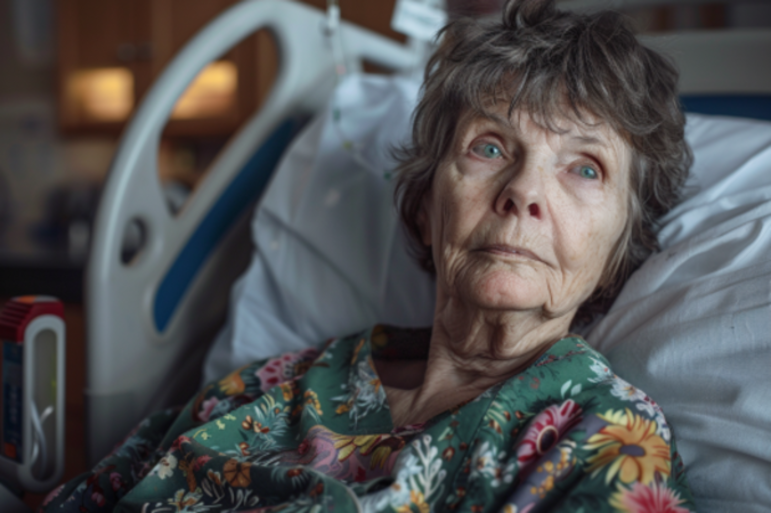 Eine ältere Frau im Krankenhausbett | Quelle: Midjourney