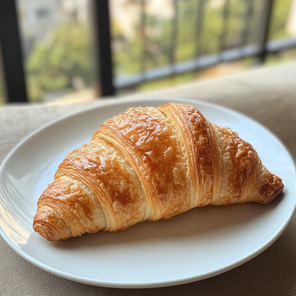 Ein Croissant auf einem Teller | Quelle: Midjourney