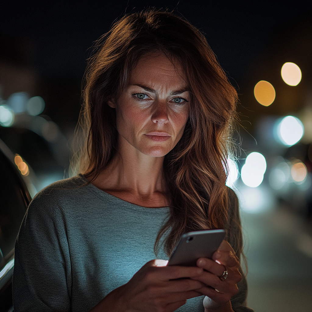 Eine Frau schaut auf ihr Telefon | Quelle: Midjourney