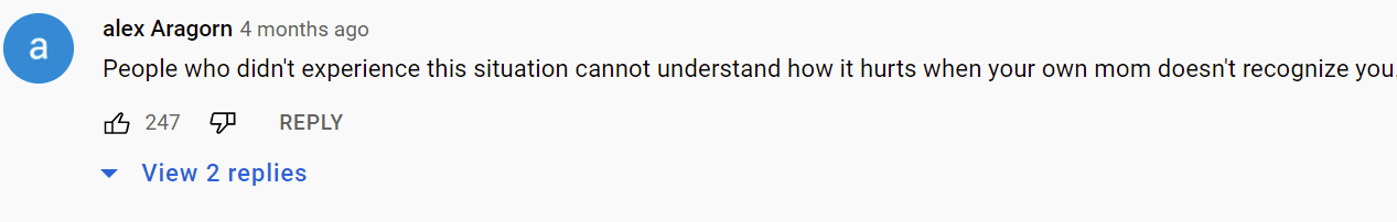 Kommentar eines Nutzers zu einem Video einer an Demenz erkrankten Frau, die ihren Sohn erkannte. | Quelle: Youtube/DailyMail:
