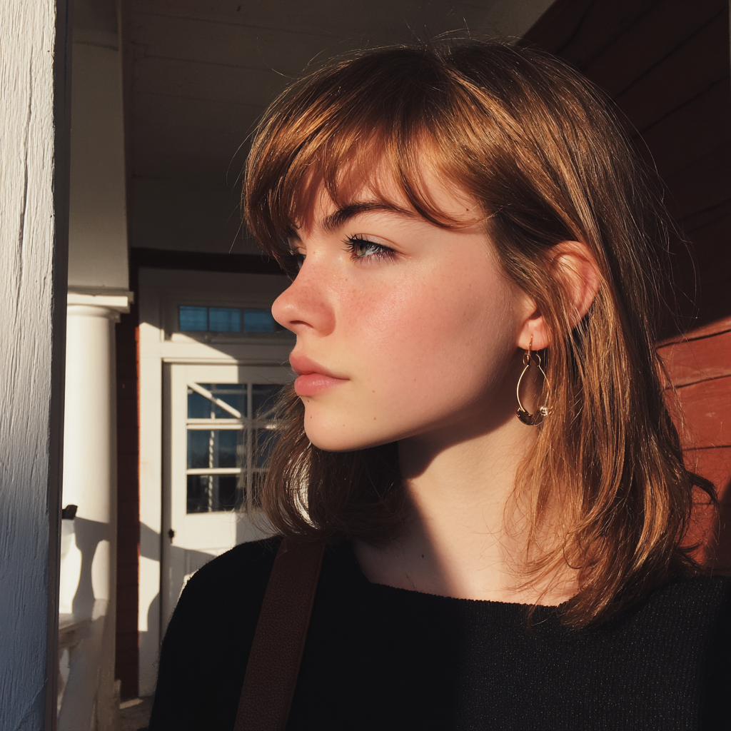 Ein Mädchen im Teenageralter steht auf einer Veranda | Quelle: Midjourney
