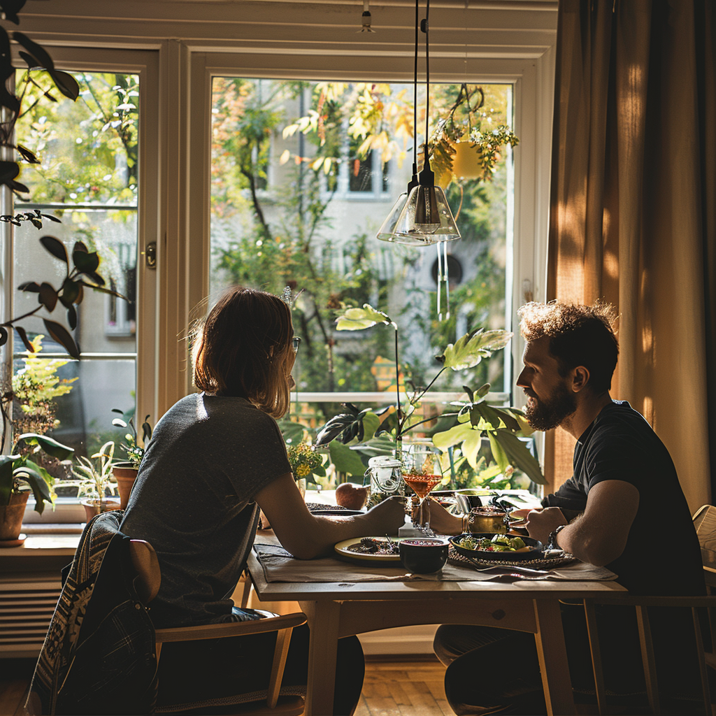 Ein Paar beim gemeinsamen Essen | Quelle: Midjourney