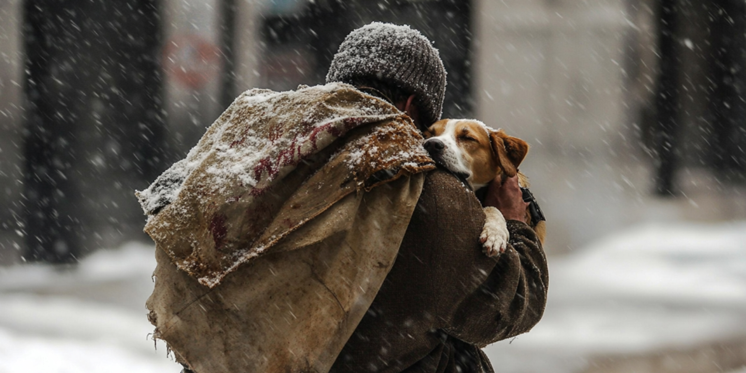 Ein Mann hält einen Hund im Schnee | Quelle: Amomama