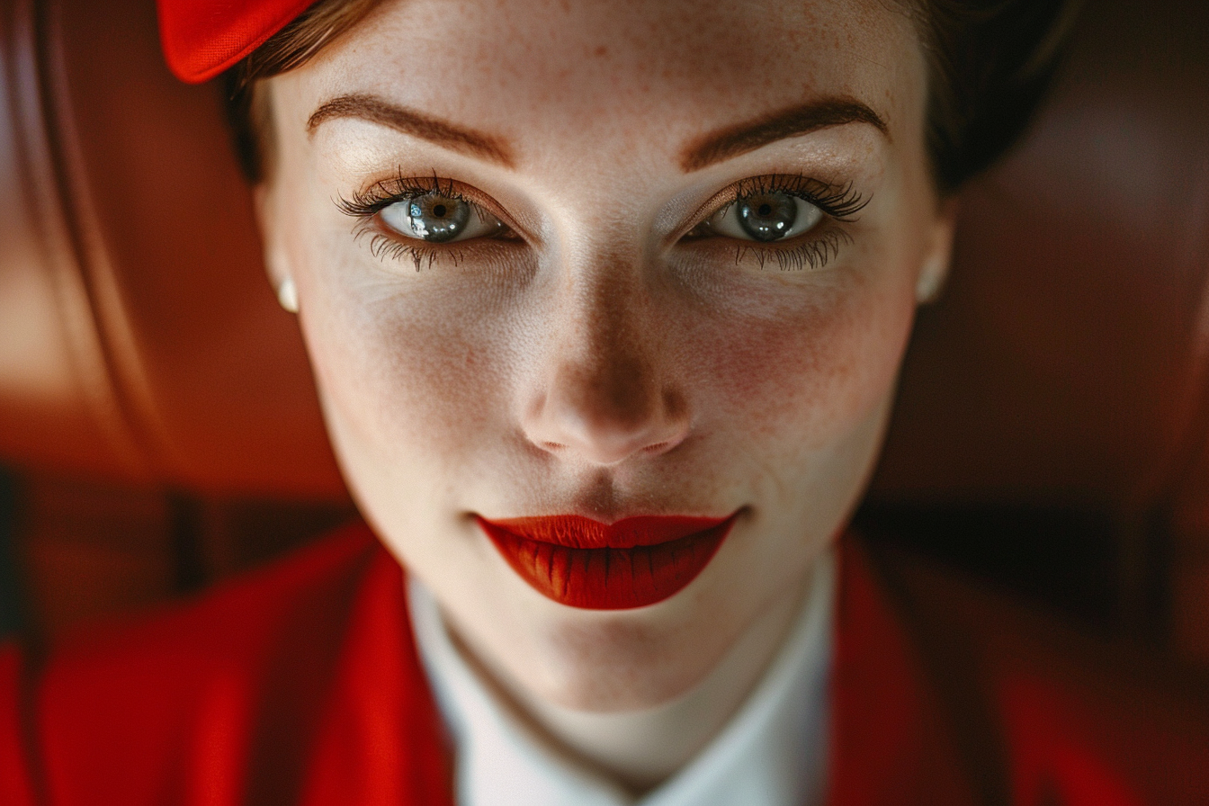 A close-up of a flight attendant | Source: Midjourney