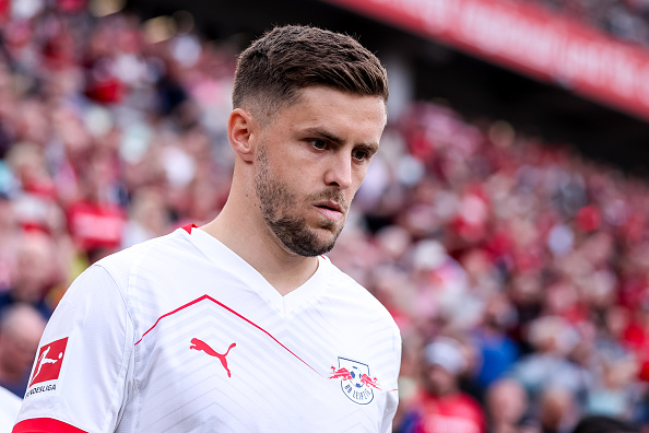 Christoph Baumgartner beim Einlaufen vor dem Bundesliga-Spiel zwischen Bayer 04 Leverkusen und RB Leipzig, Leverkusen, 3. Mai 2026. | Quelle: Getty Images