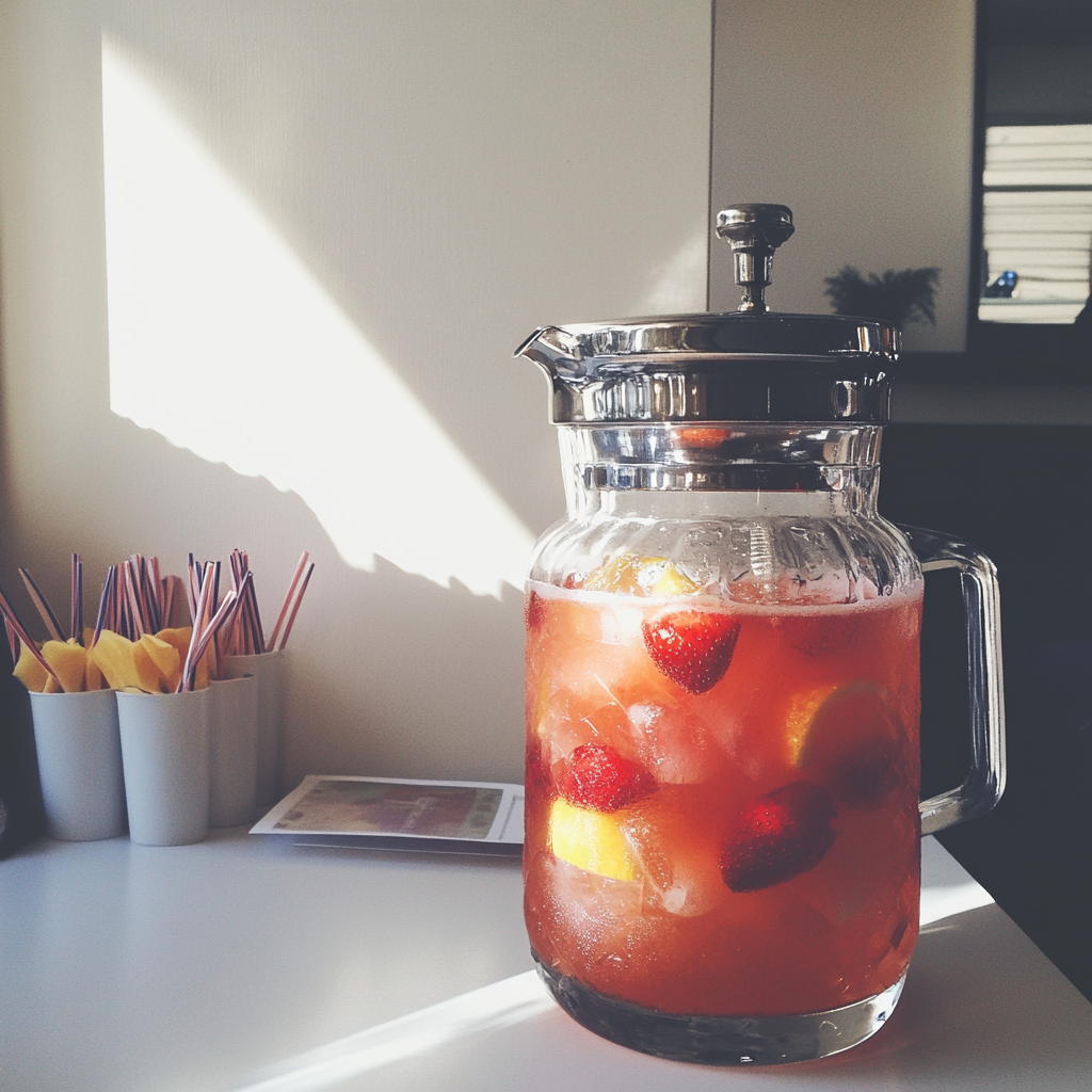 Erdbeerlimonade in einem Spender | Quelle: Midjourney