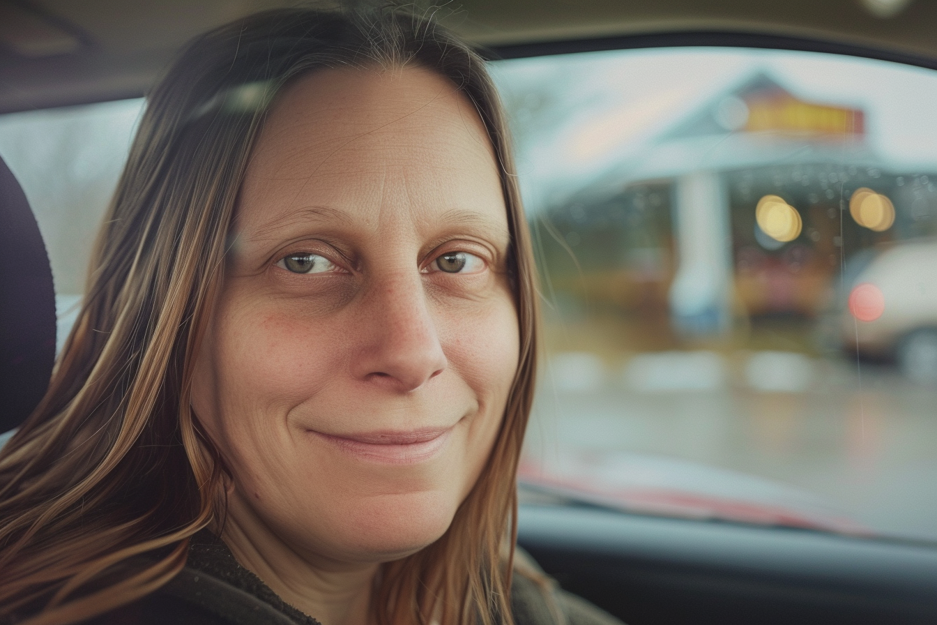 Eine Frau mit entschlossenem Blick in einem Auto | Quelle: Midjourney