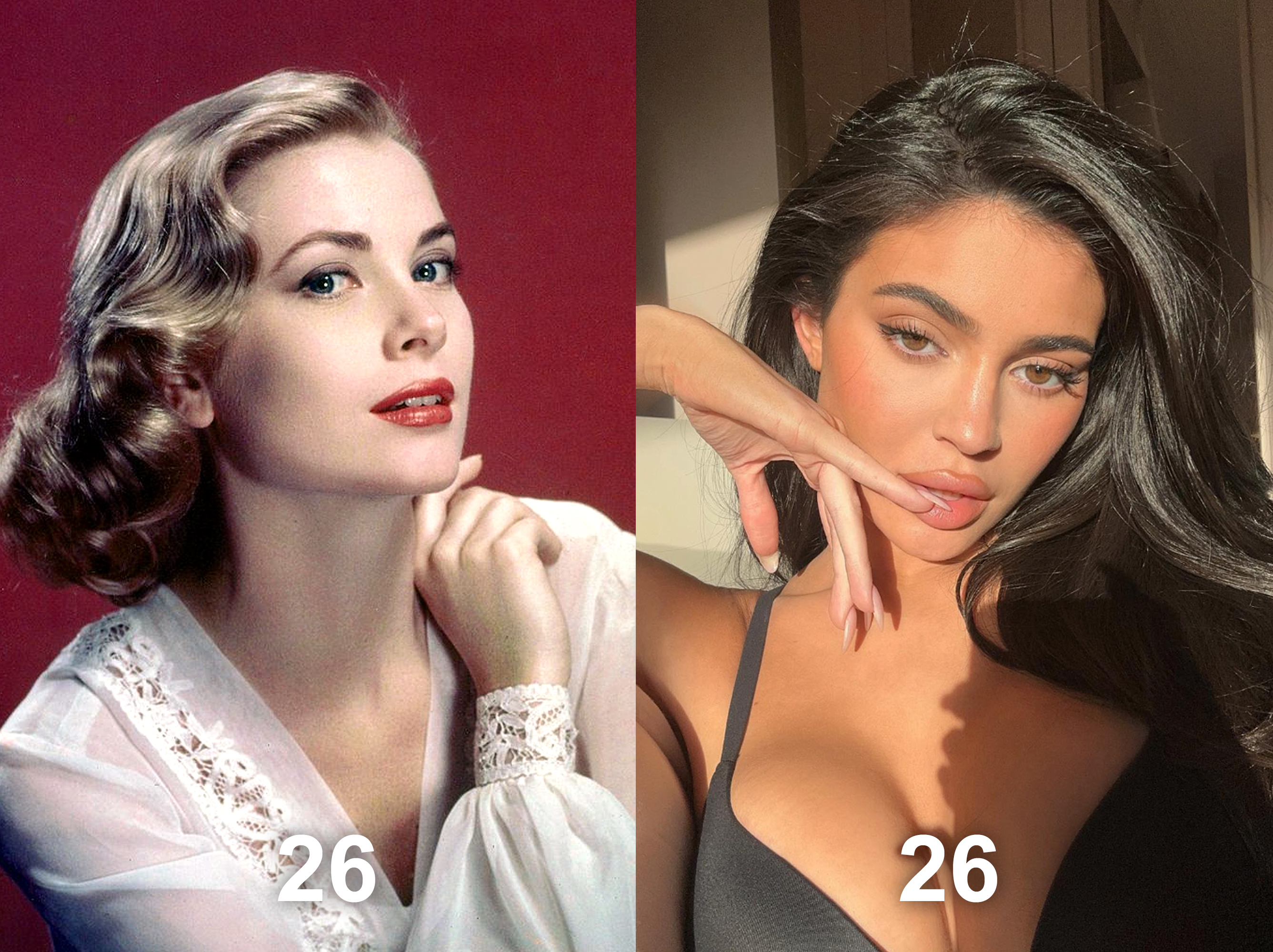 Grace Kelly, 1955 | Kylie Jenner, 2023 | Quelle: Getty Images | Instagram/kyliejenner