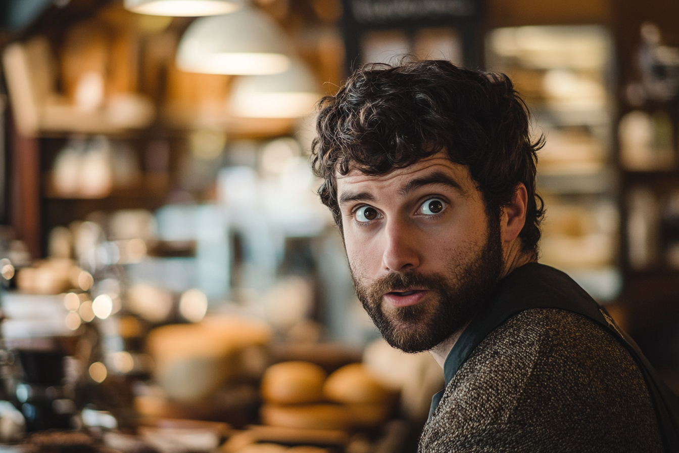 Ein verwirrter Mann in einer Bäckerei | Quelle: Midjourney