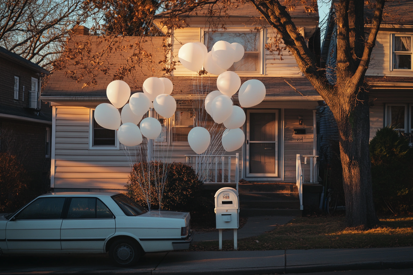 Luftballons vor einem Haus | Quelle: Midjourney