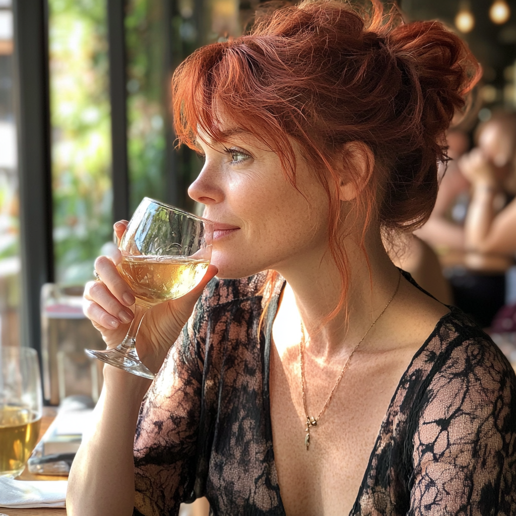 Eine Frau nippt an einem Glas Wein | Quelle: Midjourney