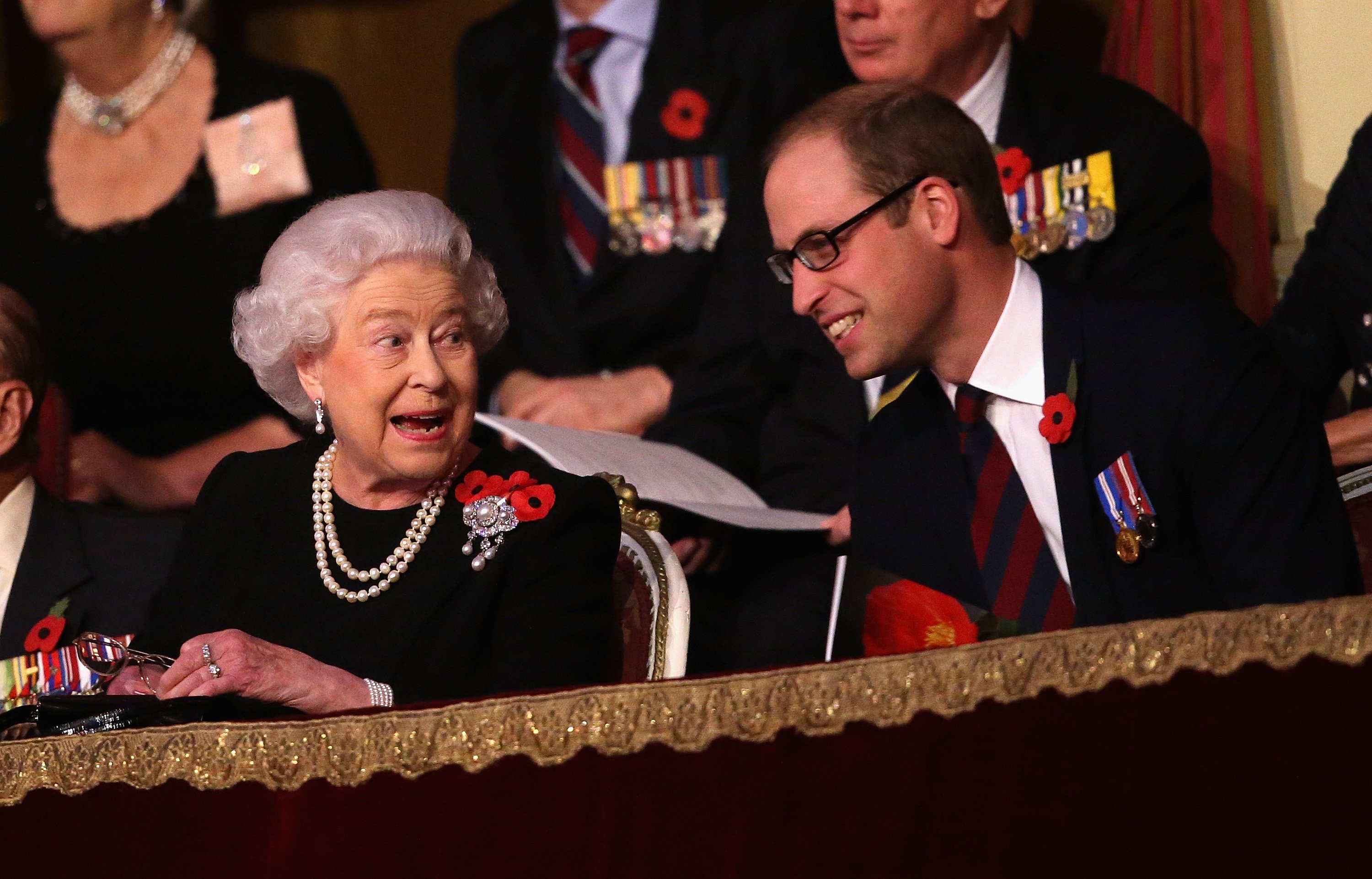Königin Elizabeth II. und Prinz William in der Royal Loge der Royal Albert Hall während des Annual Festival of Remembrance am 7. November 2015 in London, England ┃Quelle: Getty Images