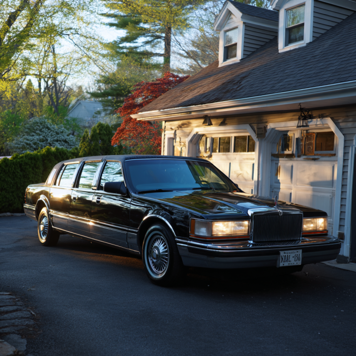 Eine schwarze Limousine vor einem Haus | Quelle: Midjourney