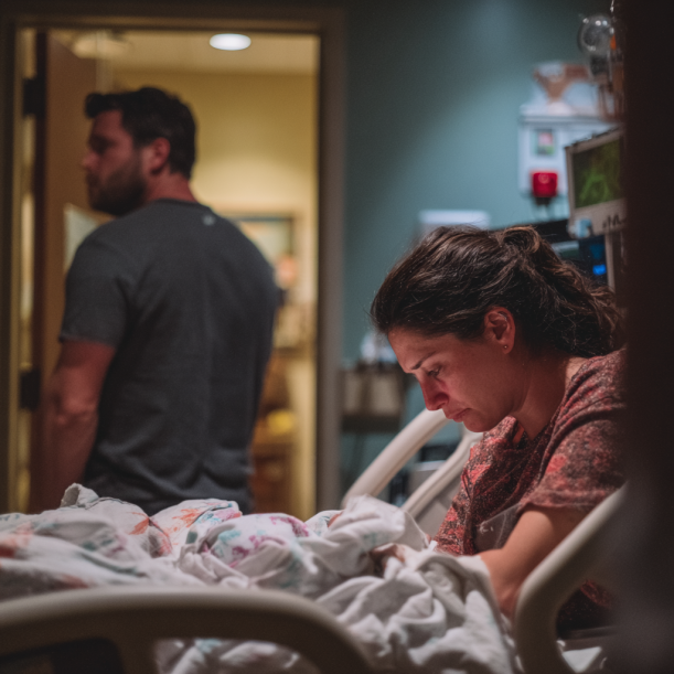 Mann geht weg und lässt Mutter und Baby im Krankenhaus zurück | Quelle: Midjourney