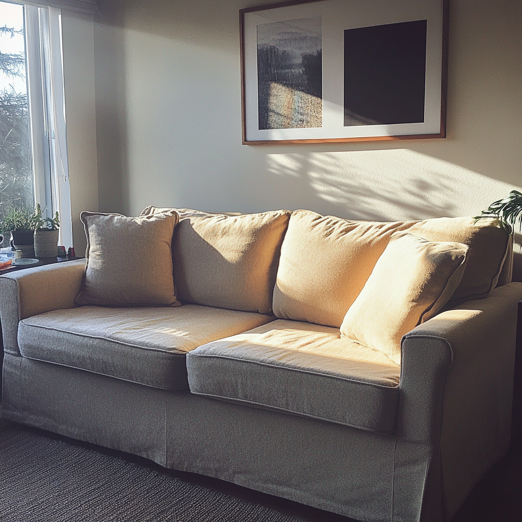 Eine ausziehbare Couch in einem Wohnzimmer | Quelle: Midjourney