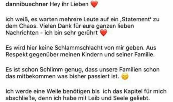 Statement von Danni Büchner zu der Trennung von Ennesto Monté | Quelle: Instagram / DanniBuechner