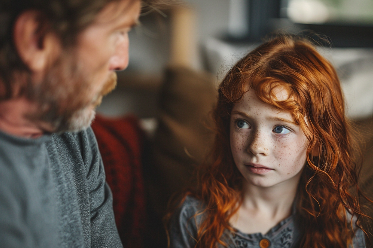 Ein Mädchen führt ein ernstes Gespräch mit ihrem Vater | Quelle: Midjourney