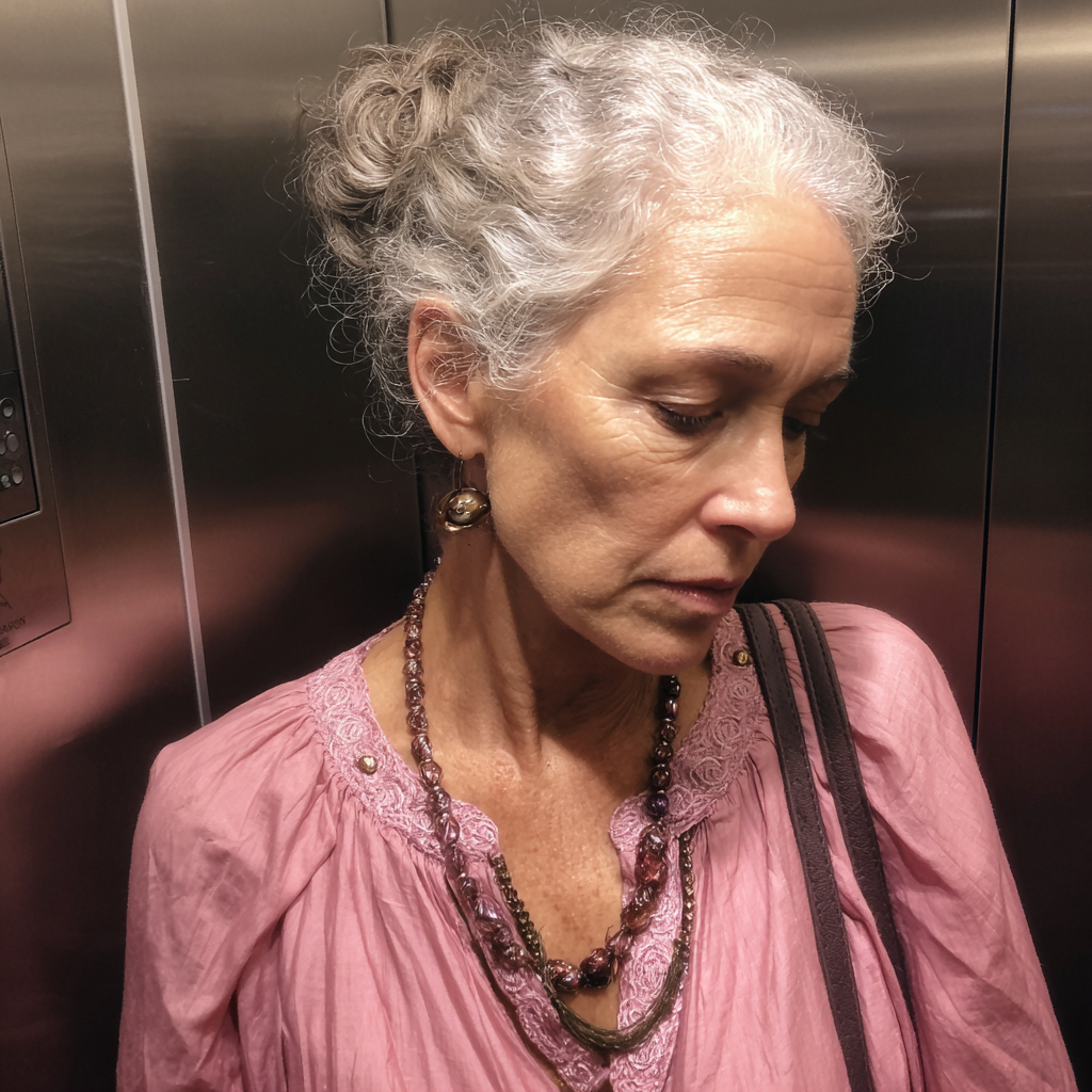 Eine alte Frau, die in einem Aufzug steht | Quelle: Midjourney