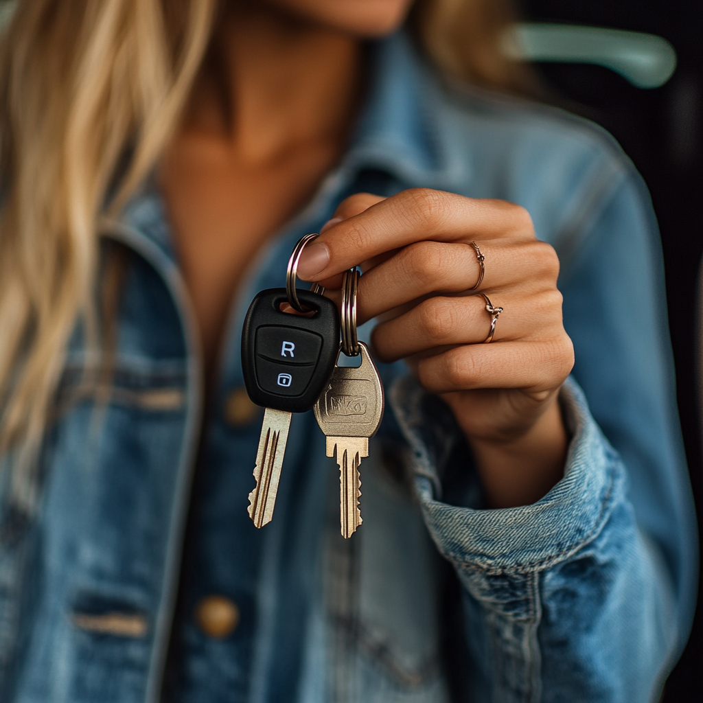 Eine Frau hält einen Satz Autoschlüssel in der Hand | Quelle: Midjourney