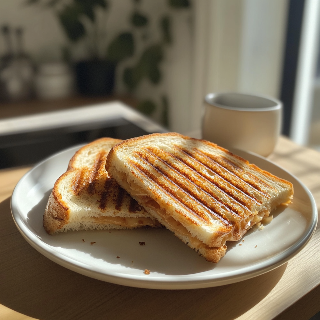 Getoastete Sandwiches auf einem Teller | Quelle: Midjourney