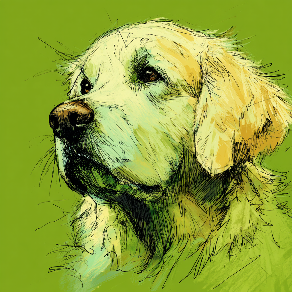 Eine Zeichnung von einem Golden Retriever | Quelle: Midjourney