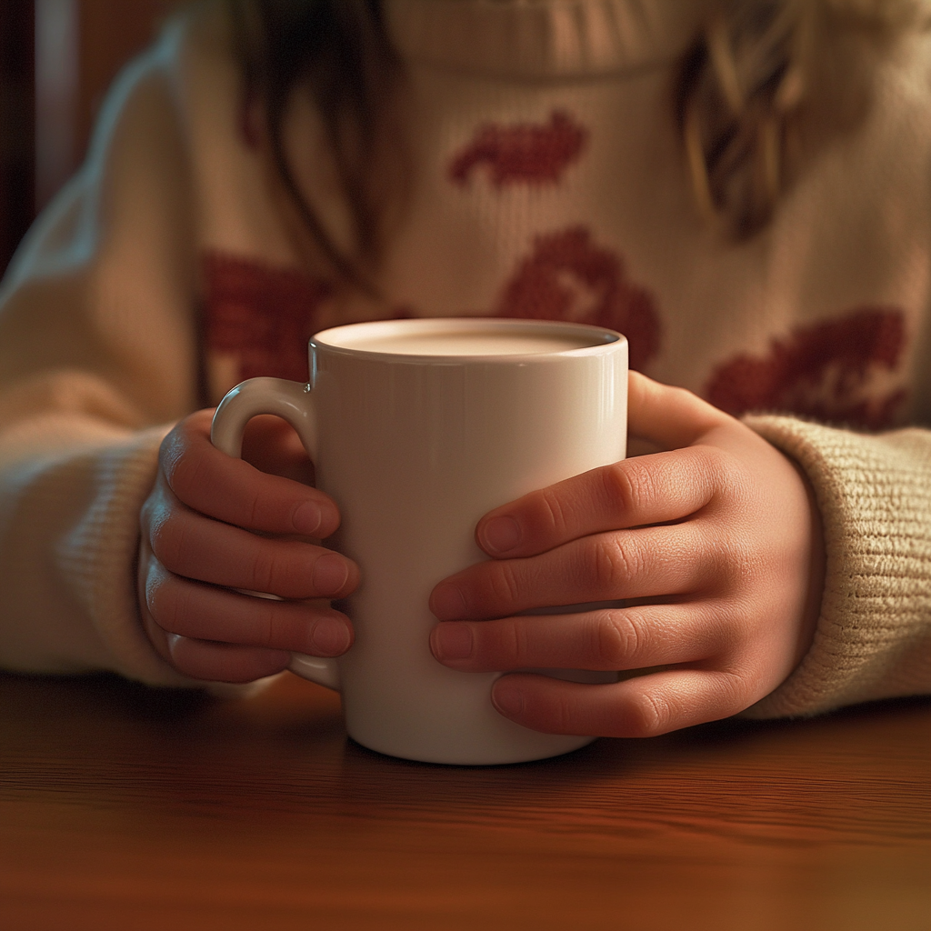 Ein Kind hält einen Becher mit Milch | Quelle: Midjourney