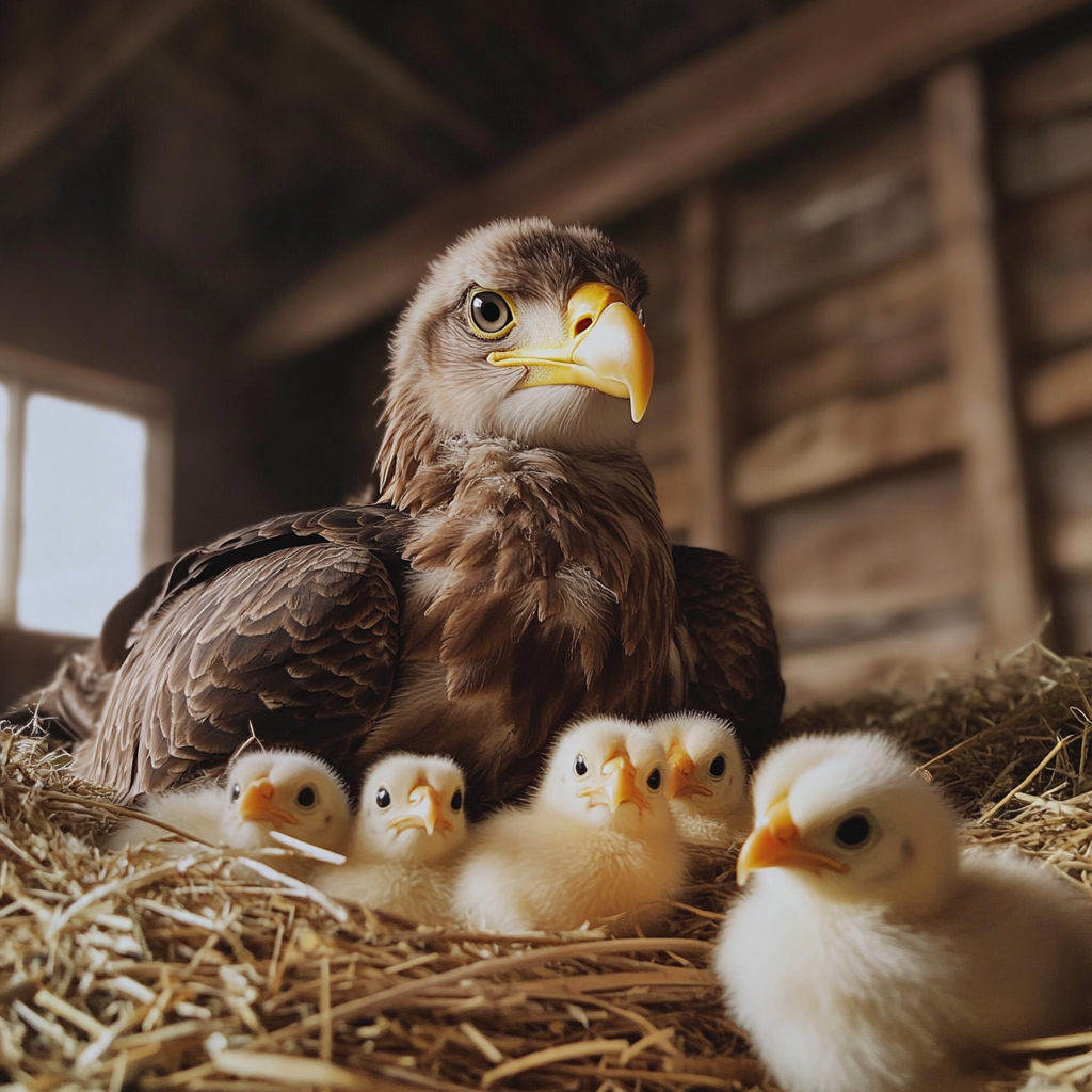 Ein Babyadler mit Küken | Quelle: Midjourney