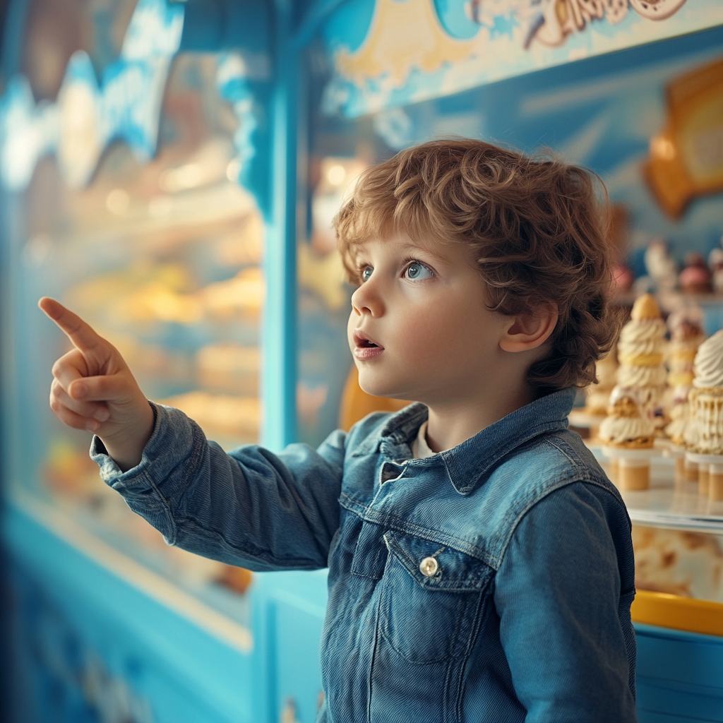 Harry zeigt auf einen Eiscreme-Stand | Quelle: Midjourney