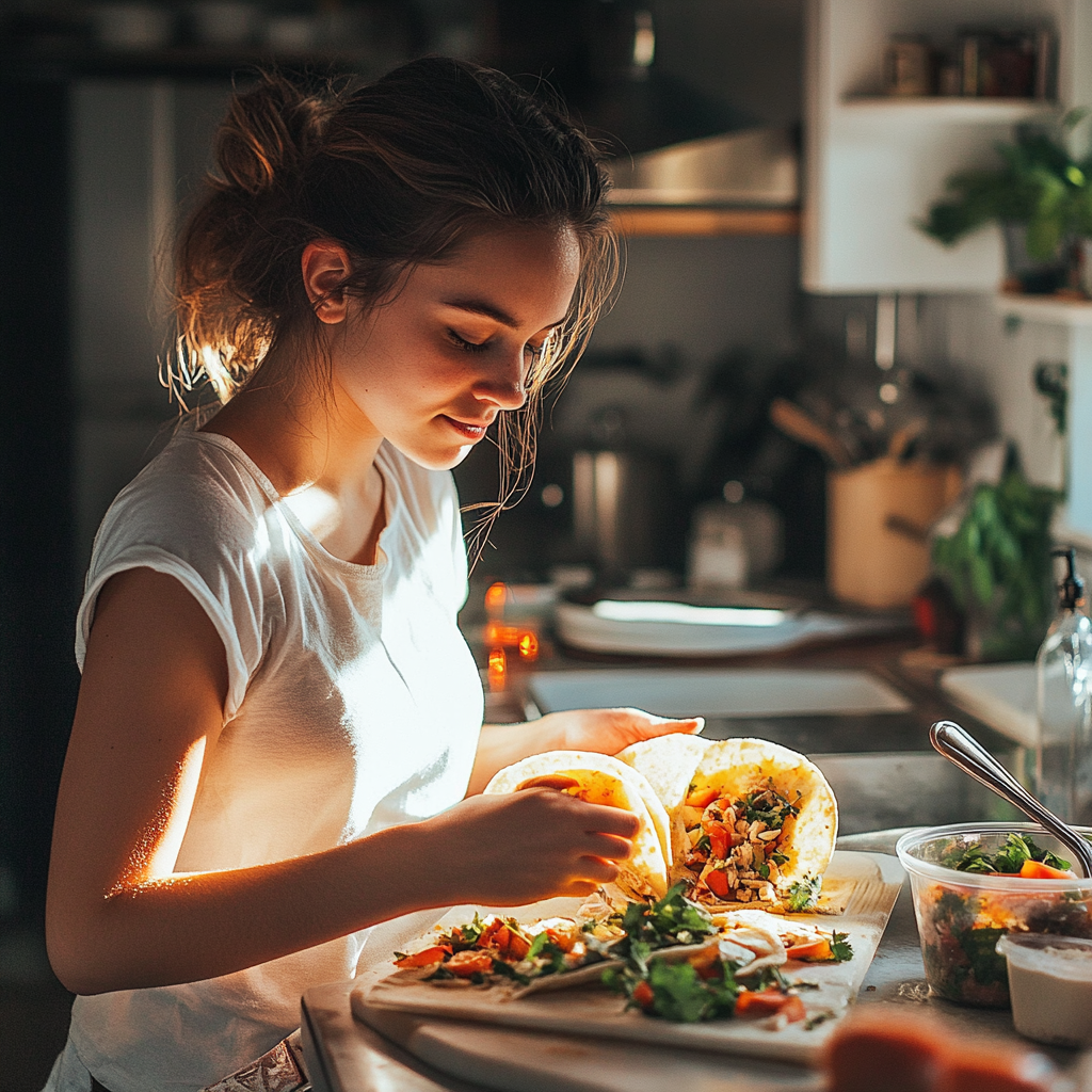 Eine junge Frau macht Tacos | Quelle: Midjourney