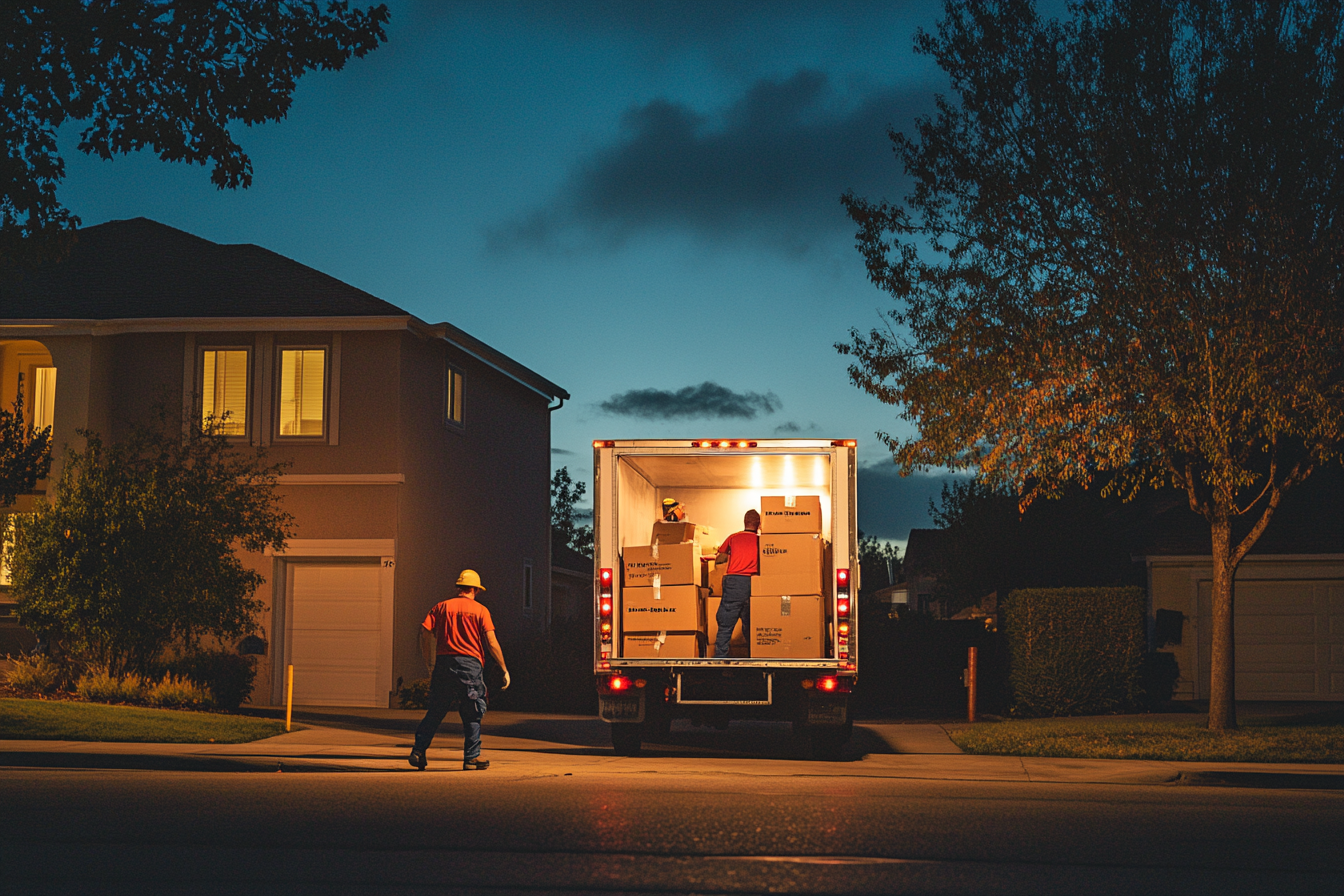 Ein LKW und Arbeiter, die Kisten verladen | Quelle: Midjourney