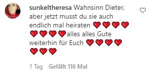 Kommentare unter Dieter Bohlens Instagram-Beitrag zum Jubiläum mit Carina. I Quelle: instagram.com/dieterbohlen
