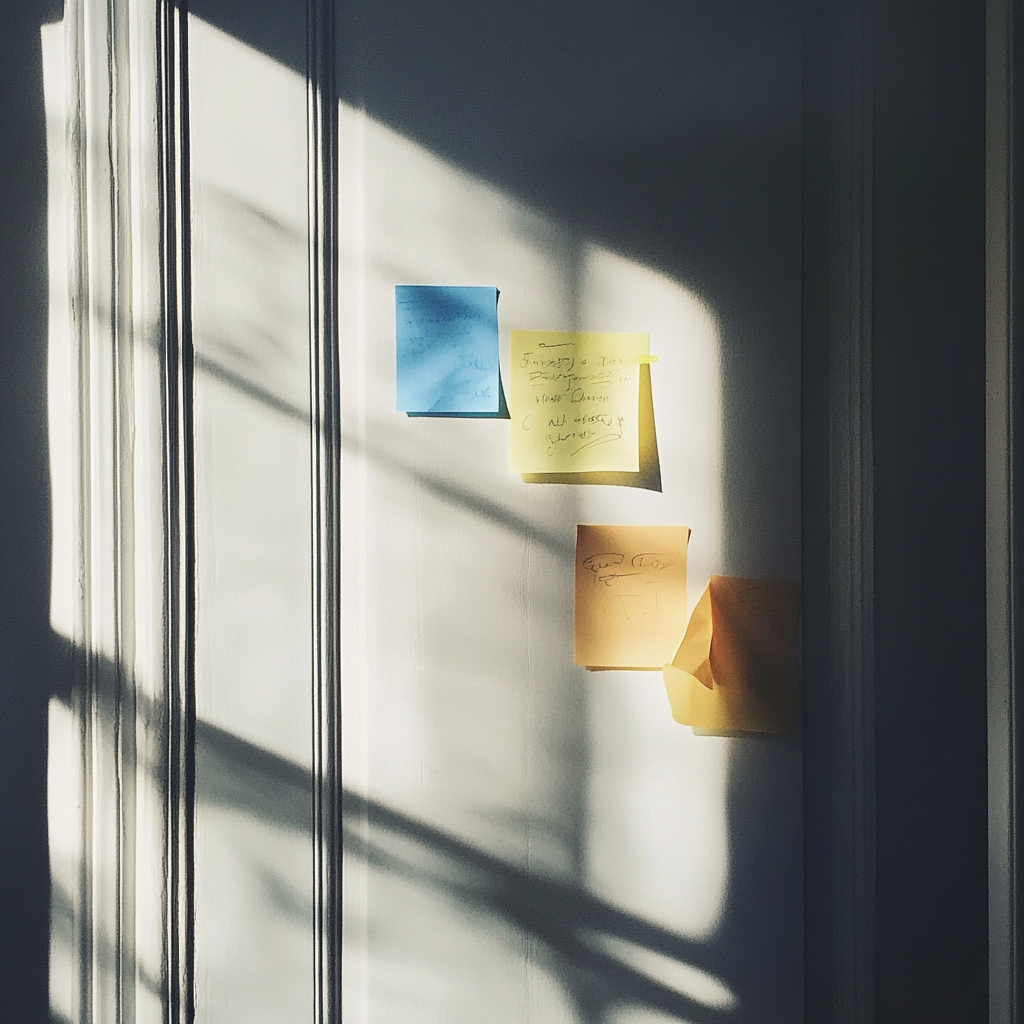 Bunte Post-its, die an einer Tür kleben | Quelle: Midjourney