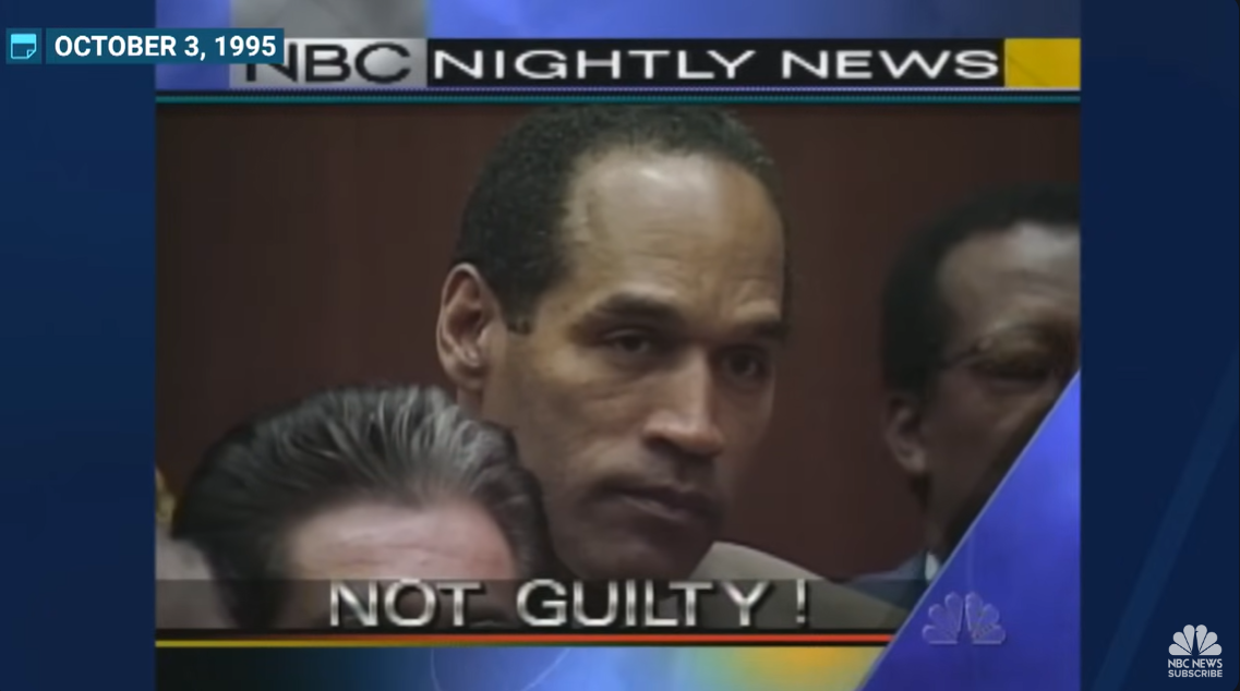 Ein Screenshot von O.J. Simpson bei seinem Mordprozess im Jahr 1995. | Quelle: YouTube/NBCNews