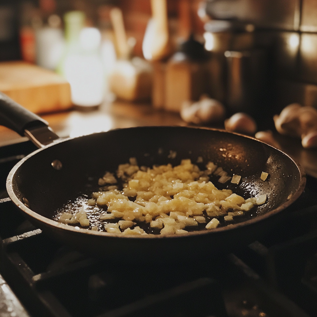 Knoblauch in einer Pfanne | Quelle: Midjourney