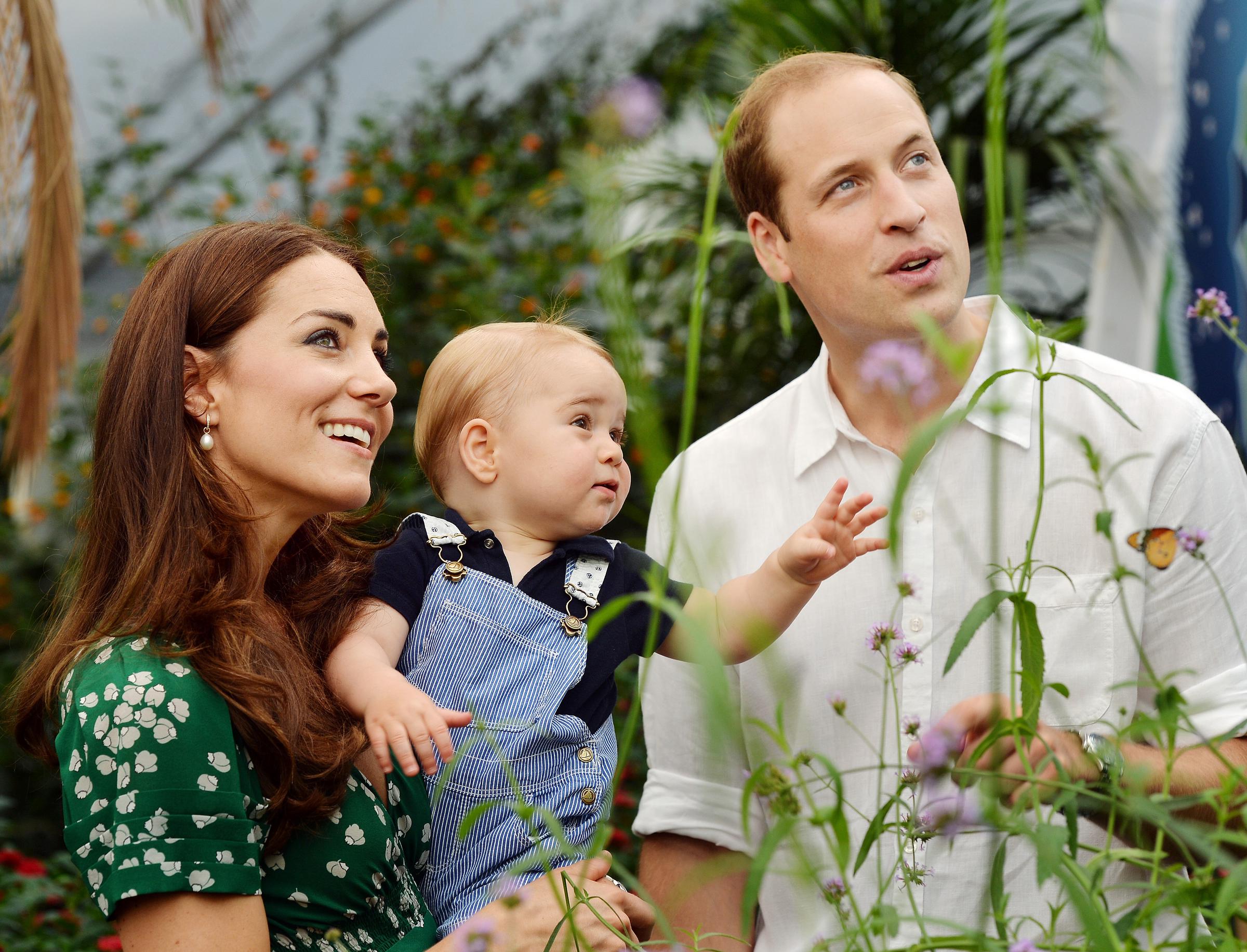 Prinzessin Catherine und Prinz William mit Prinz George beim Besuch der Ausstellung Sensational Butterflies im Natural History Museum in London, England am 2. Juli 2014 | Quelle: Getty Images