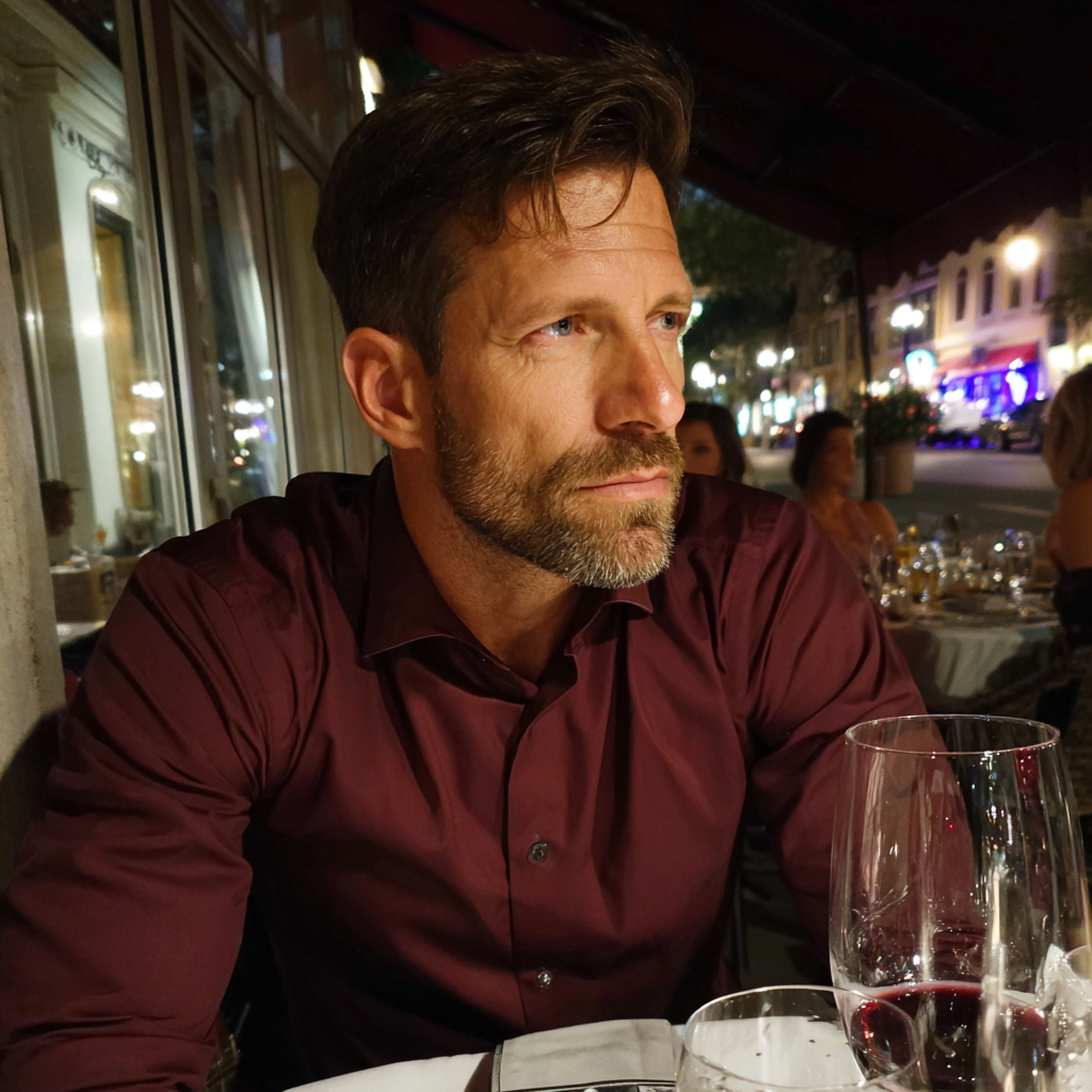 Ein besorgter Mann sitzt in einem Restaurant | Quelle: Midjourney