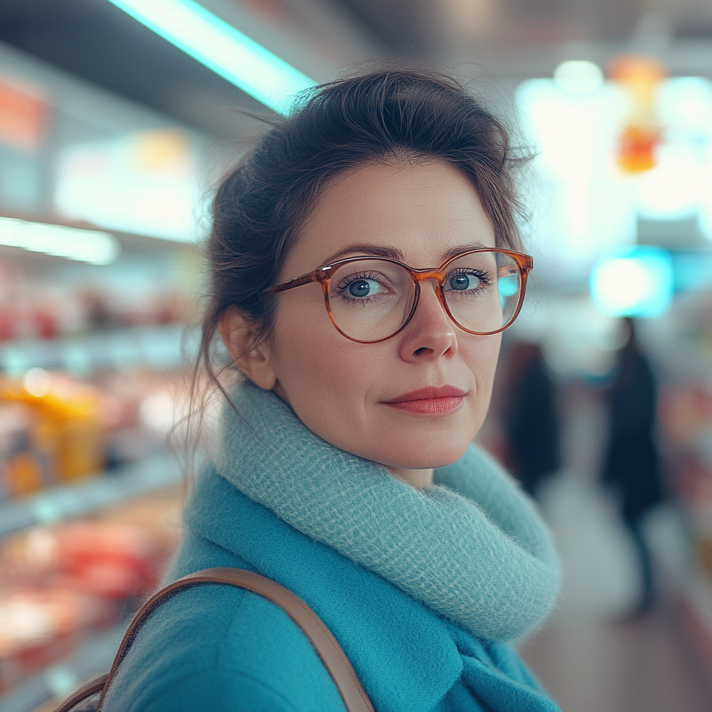 Eine Nahaufnahme einer Frau in einem Supermarkt | Quelle: Midjourney