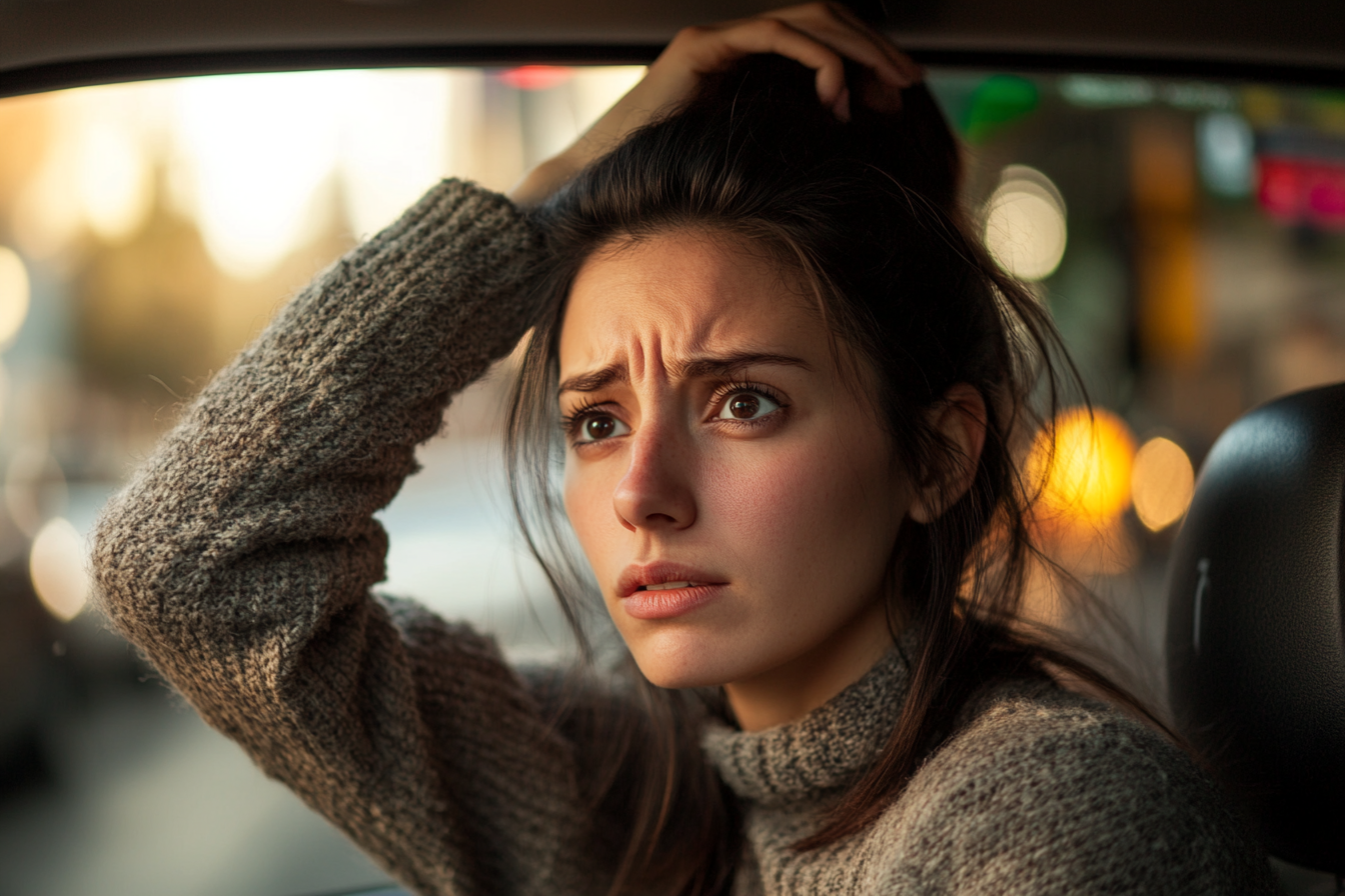 Eine aufgebrachte Frau in ihrem Auto | Quelle: Midjourney