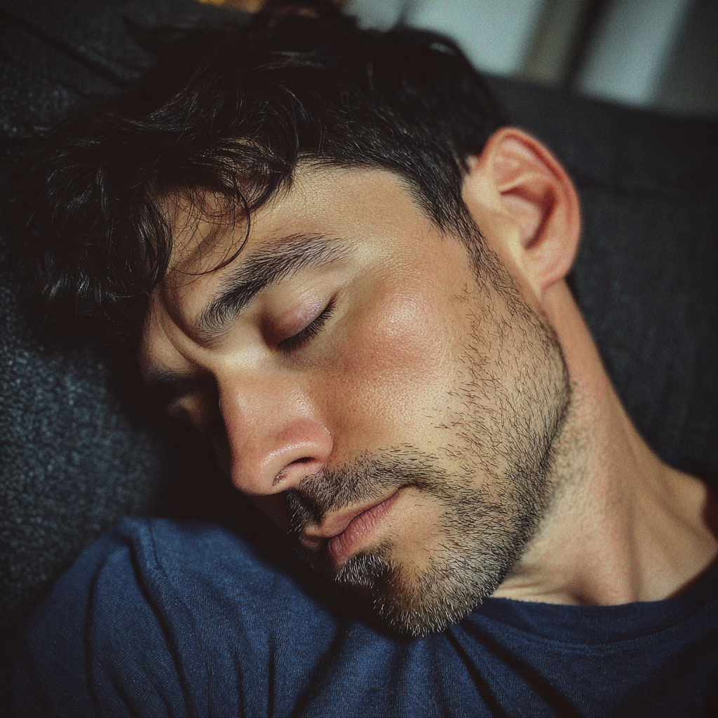 Mężczyzna śpiący na kanapie | Źródło: Midjourney