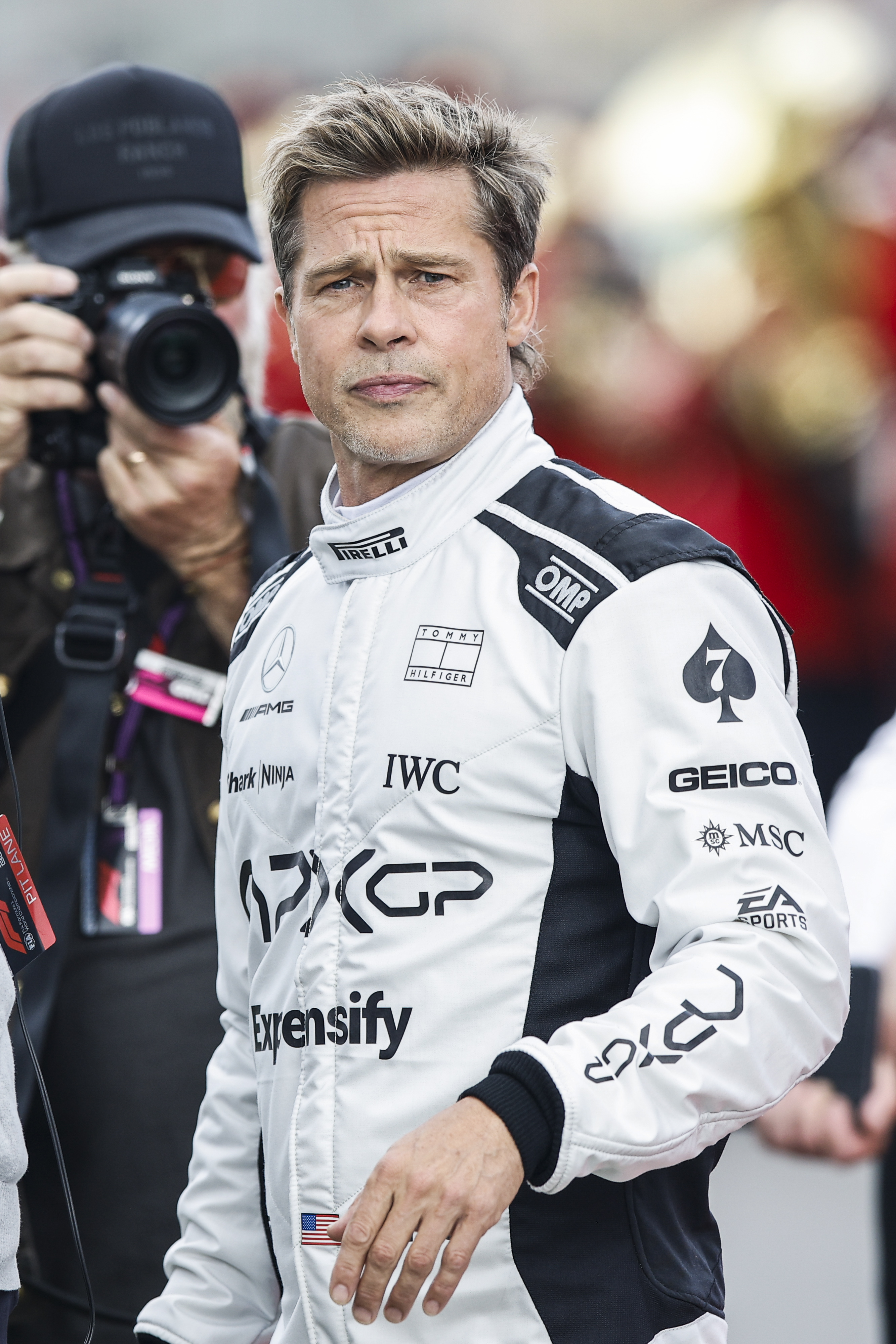 Brad Pitt beim Formel 1 Aramco British Grand Prix am 9. Juli 2023. | Quelle: Getty Images