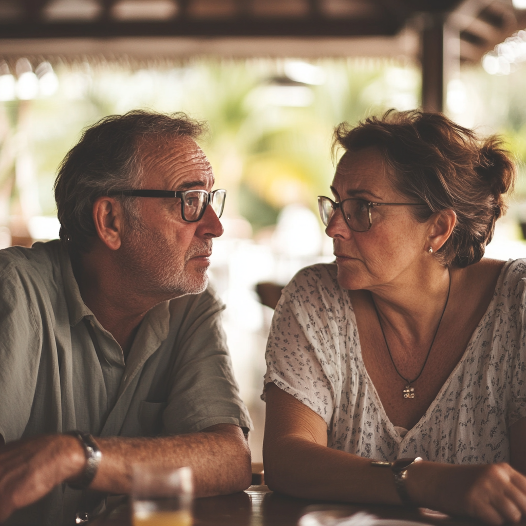 Ein unzufriedenes Paar in einem Cafe | Quelle: Midjourney