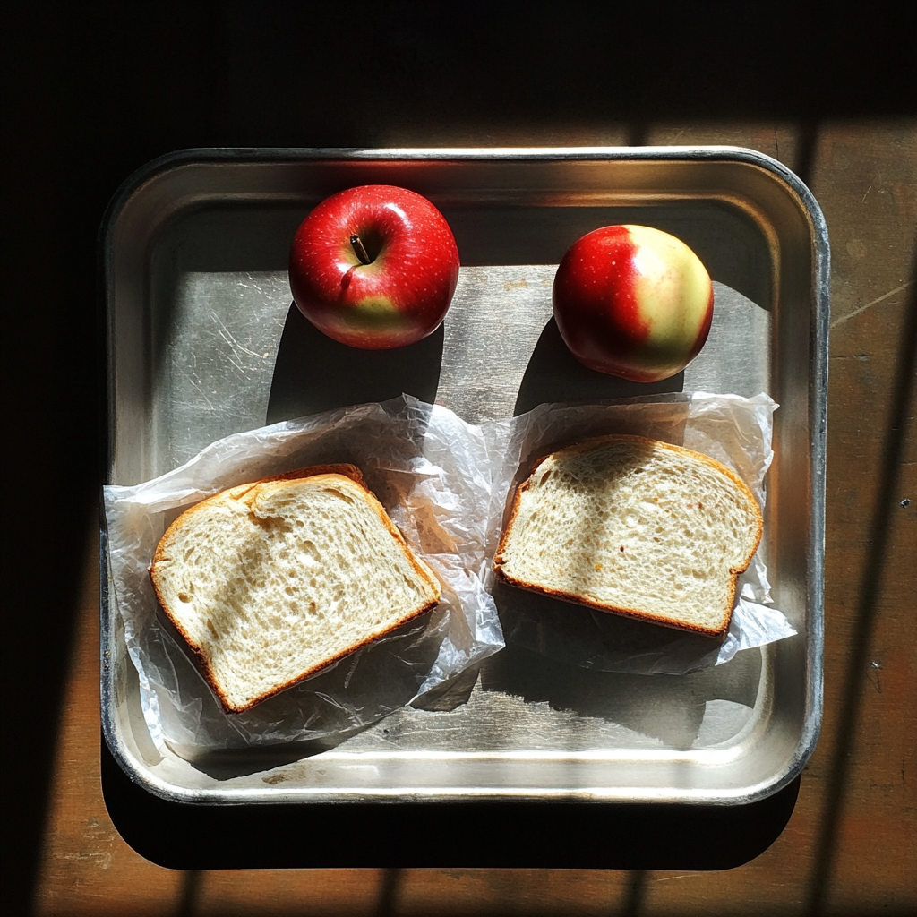 Essen auf einem Tablett in der Cafeteria | Quelle: Midjourney